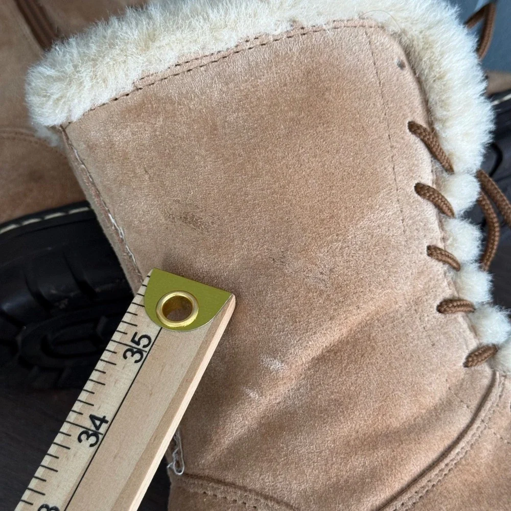 Natural Reflections Shearling-Lined Suede Leather Winter Boots Womens 6 Fur Trim